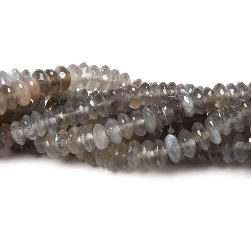 6mm Shaded Platinum Grey Moonstone faceted rondelle 15.5 in. 153 beads