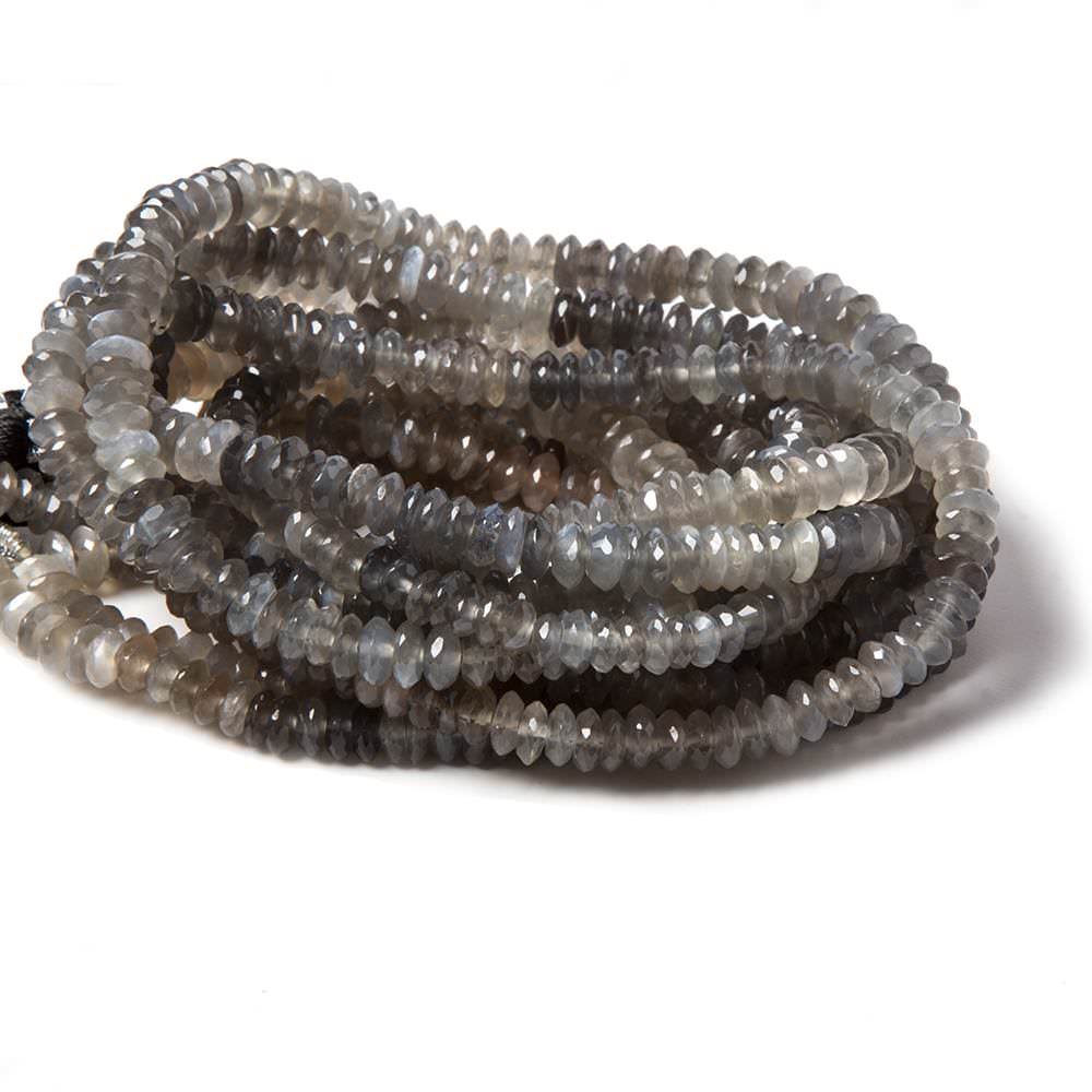 6mm Shaded Platinum Grey Moonstone faceted rondelle 15.5 in. 153 beads