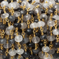 6mm Tourmalinated Quartz faceted rondelle Gold Chain by the foot 30 pieces