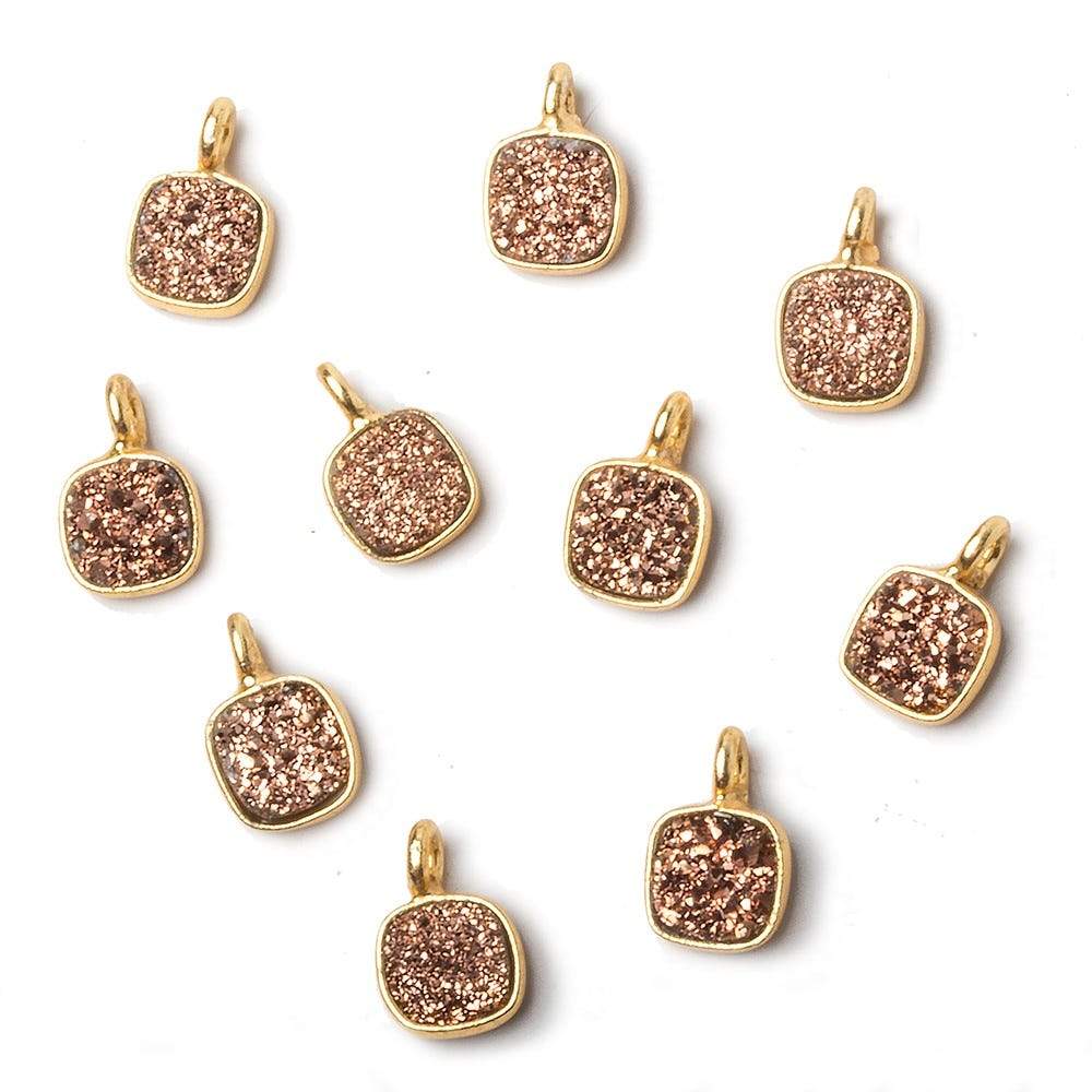 6mm Vermeil Bezel Rose Micro Drusy Square Pendant 1 piece with side facing ring