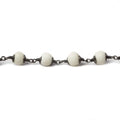 6mm White Ox Bone rounds Black Gold plated Cap and Chain by the foot 21 pcs