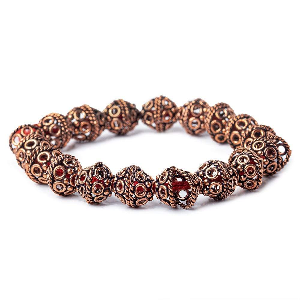 6x11x11mm Copper Bead Cap with Circular Pattern 8 inch 36 pcs