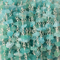 6x4-11x5mm Matte Pool Blue Apatite Chips Silver plated Chain by the foot 32 pieces