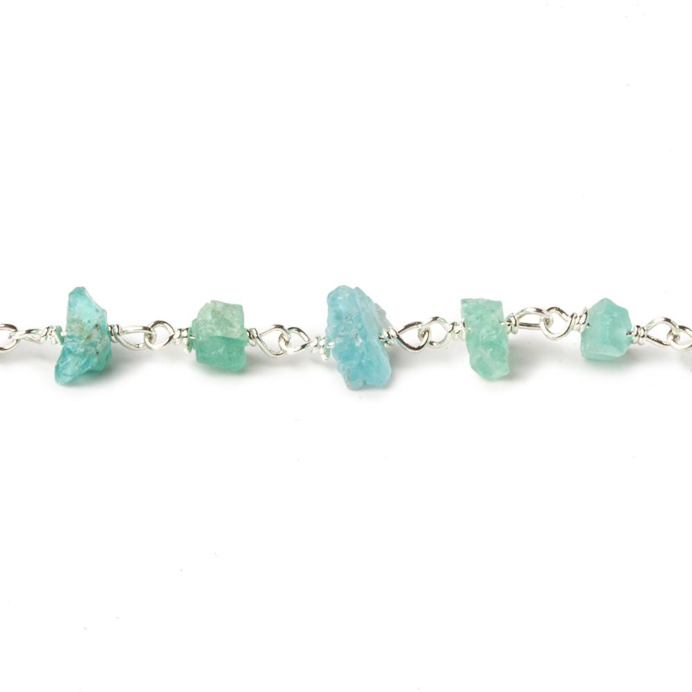 6x4-11x5mm Matte Pool Blue Apatite Chips Silver plated Chain by the foot 32 pieces