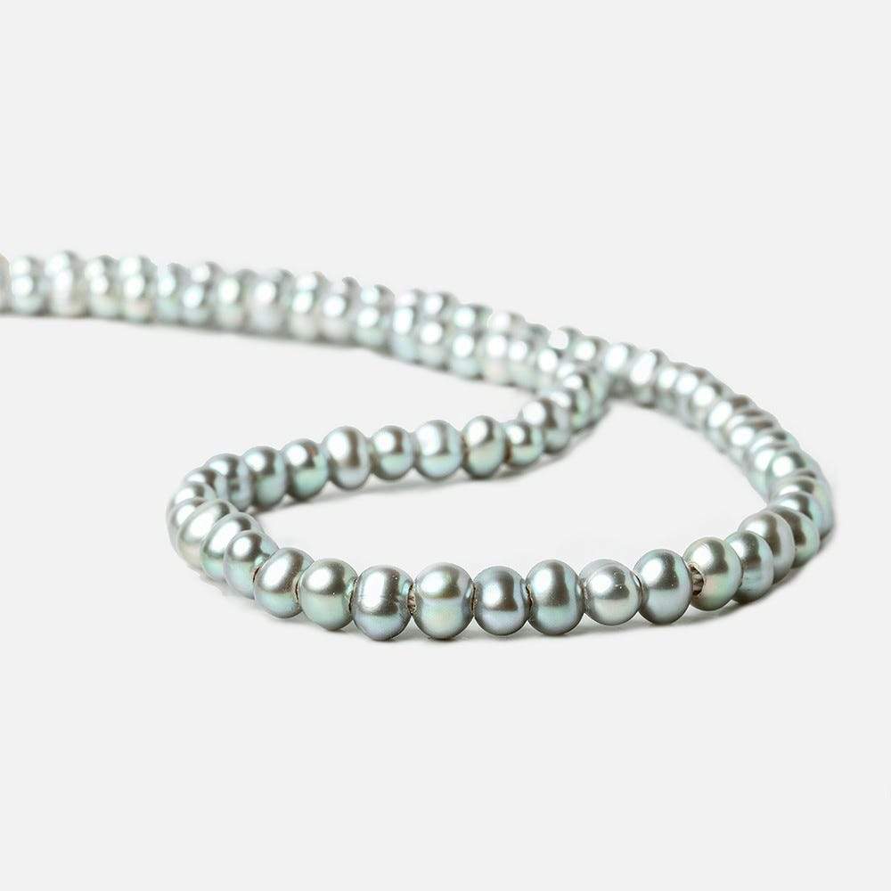 6x4-7x5mm Aqua Green Silver 2.5mm Large Hole Off Round Pearl 15 inch 88 pieces