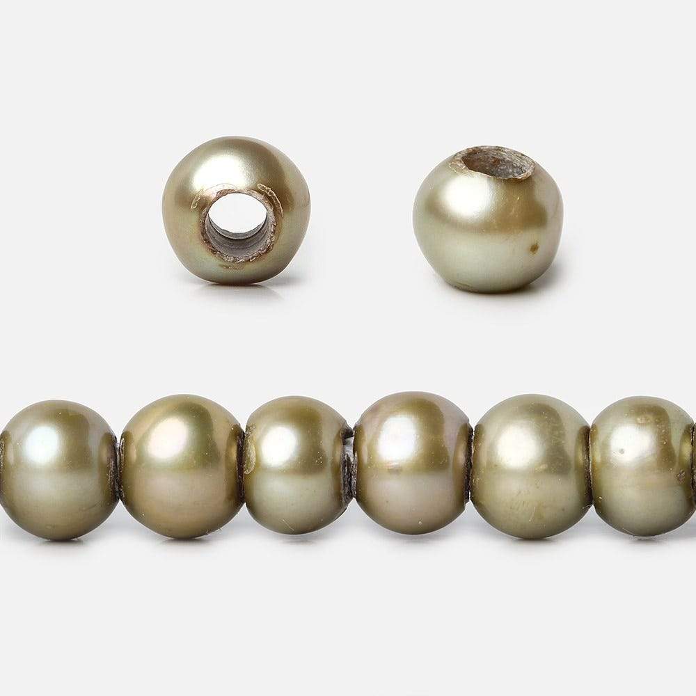 6-7mm Sage Green 2.5mm Large Hole Off Round Pearl 15 inch 78pcs