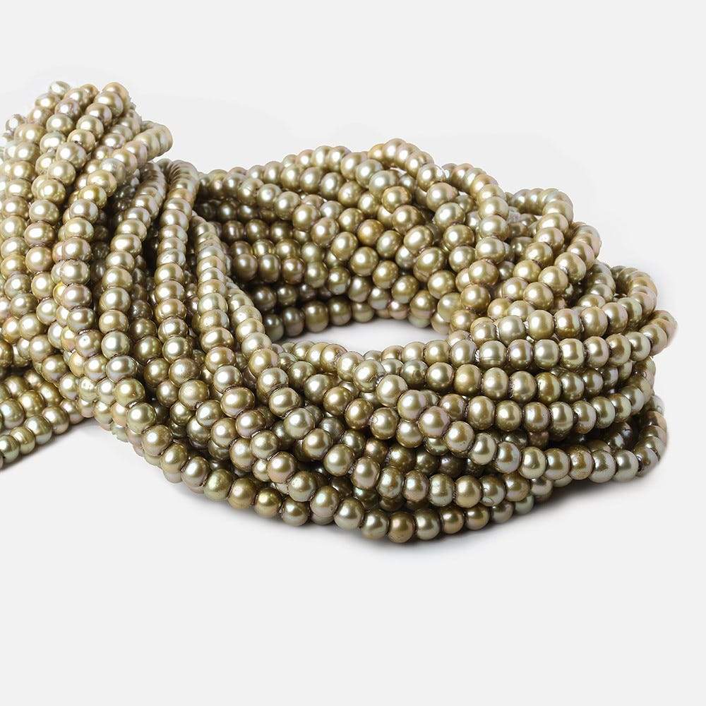 6-7mm Sage Green 2.5mm Large Hole Off Round Pearl 15 inch 78pcs