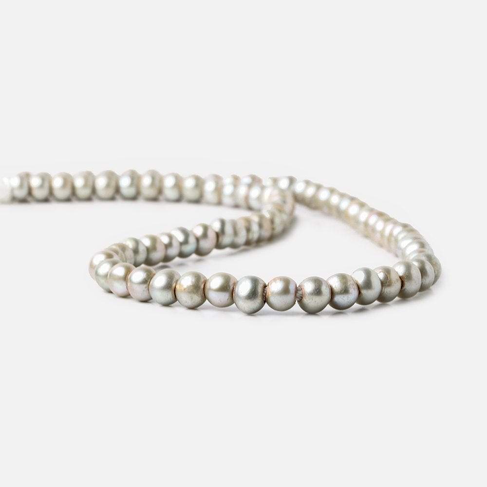 6x4-7x5mm Venetian Silver 2.5mm Large Hole Off Round Pearl 15 inch 78 pieces