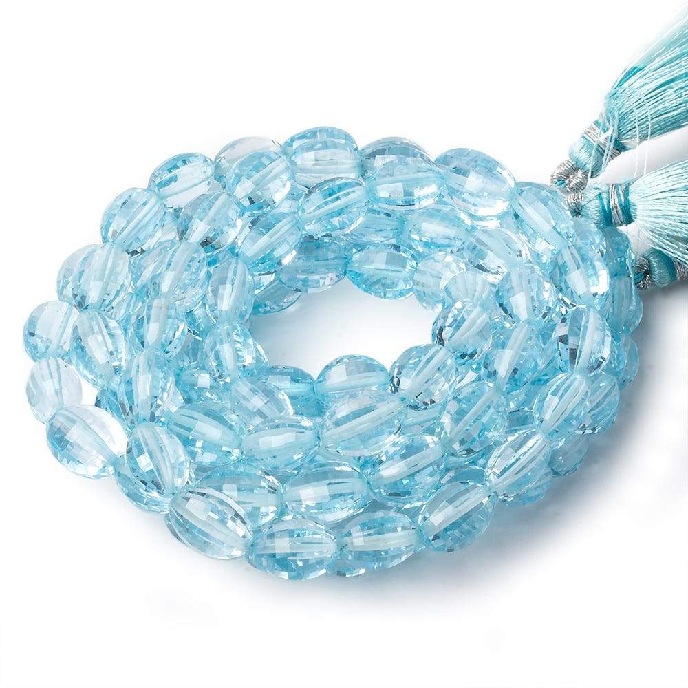 6x4-8.5x6.5mm Sky Blue Topaz checkerboard faceted oval beads 16 inch 52 pieces AAA