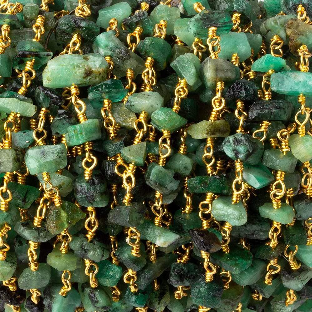 6x5-8x4mm Matte Emerald Chips Gold plated Chain by the foot 34 pieces
