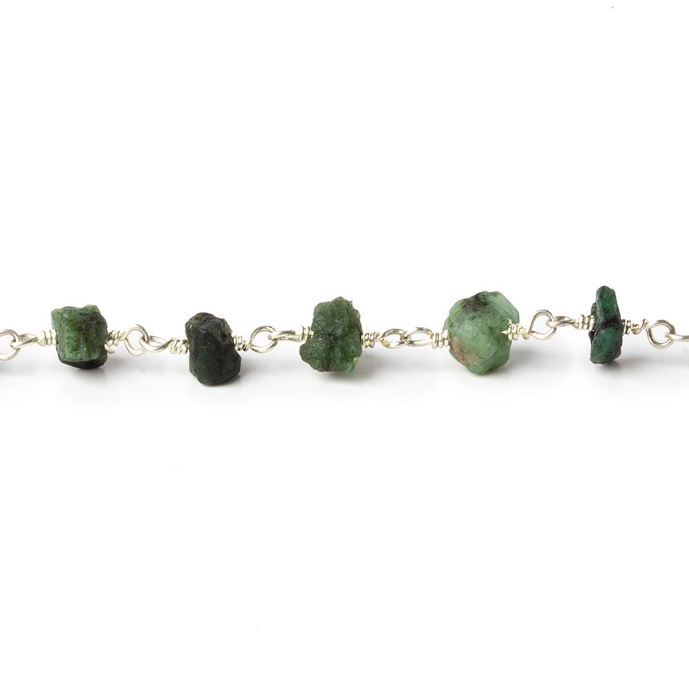 6x5-8x5mm Matte Emerald Chips Silver plated Chain by the foot 32 pieces