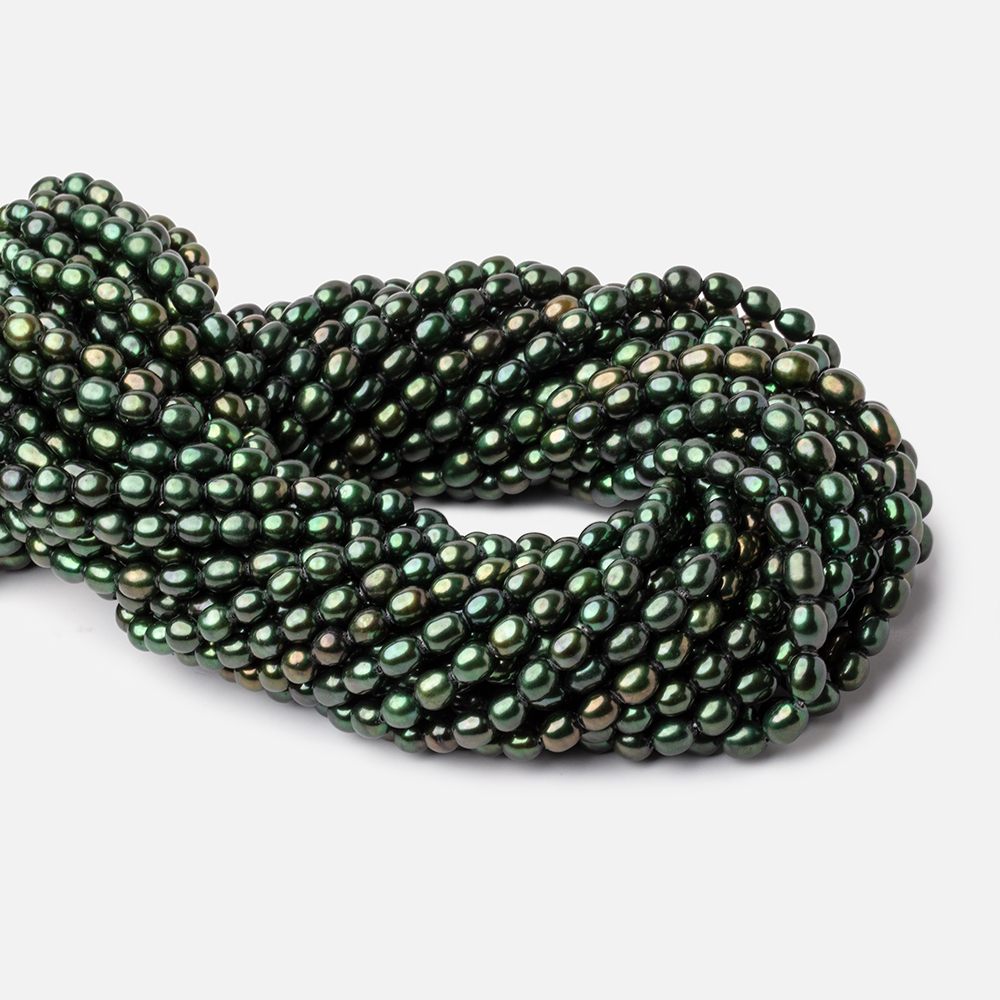 6x5mm Emerald Green Straight Drill Oval Freshwater Pearl 15 inch 68 pcs