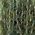 6x6-10x7mm Matte Green Apatite Chips Silver plated Chain by the foot 28 pieces