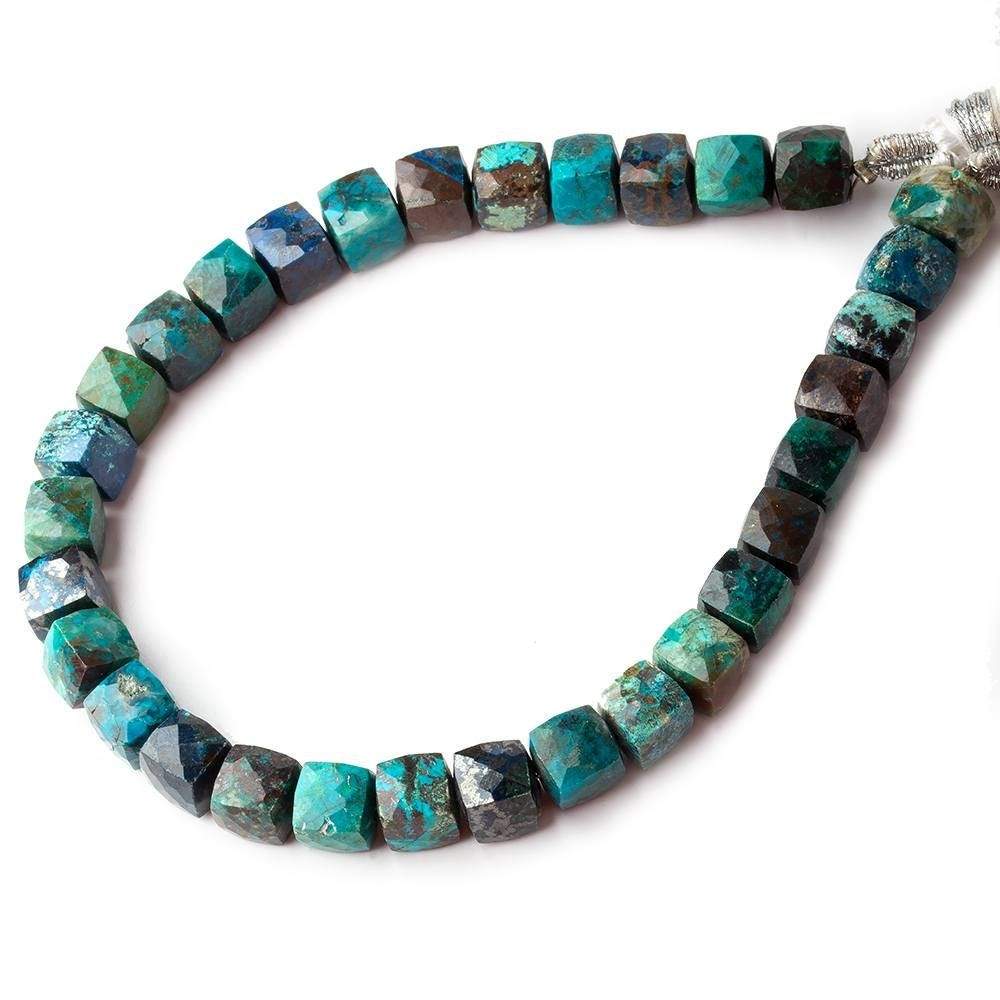 6x6-7x7mm Chrysocolla faceted cubes 8 inch 30 beads AA