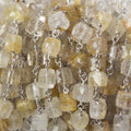 6x6mm Golden Rutilated Quartz cube Silver .925 Chain by the foot 25 pcs