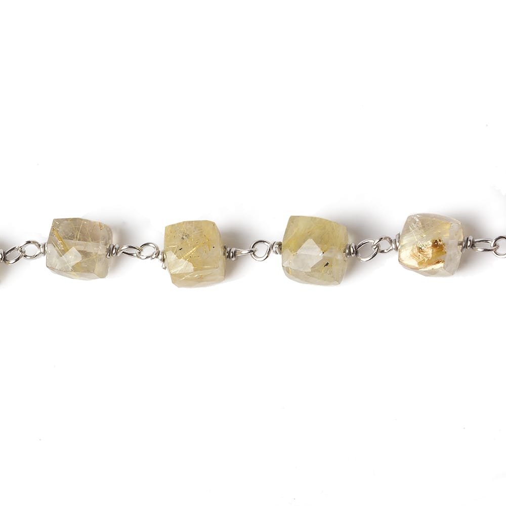 6x6mm Golden Rutilated Quartz cube Silver .925 Chain by the foot 25 pcs