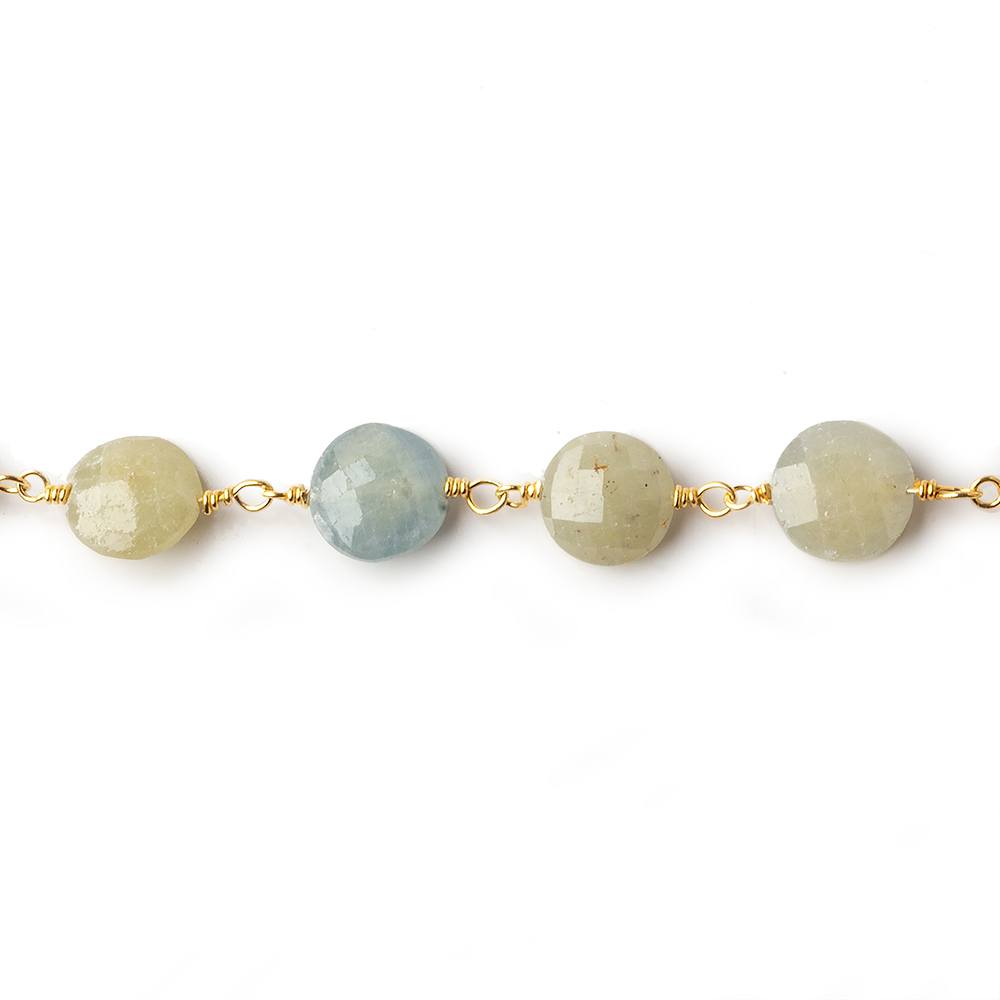 7-7.5mm Fancy Sapphire faceted coin Vermeil Chain by the foot