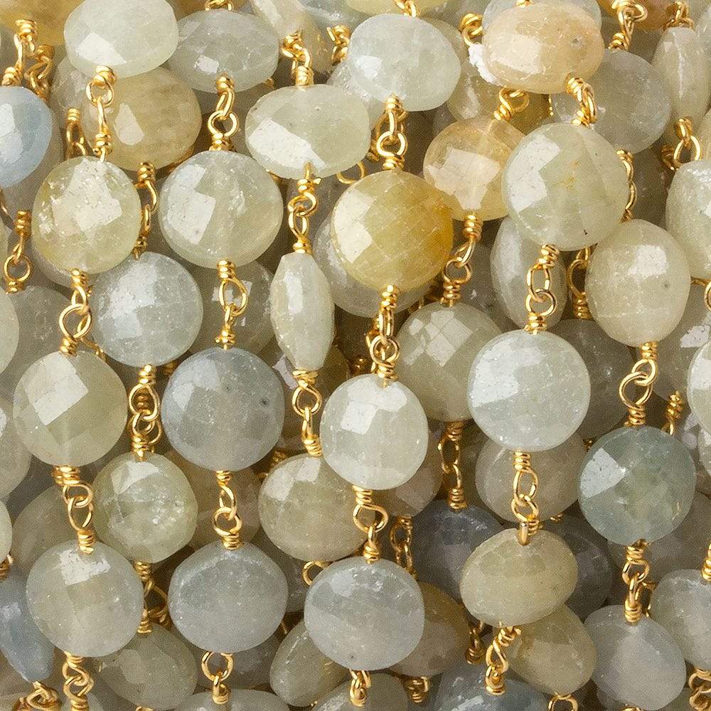 7-7.5mm Fancy Sapphire faceted coin Vermeil Chain by the foot