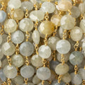 7-7.5mm Fancy Sapphire faceted coin Vermeil Chain by the foot