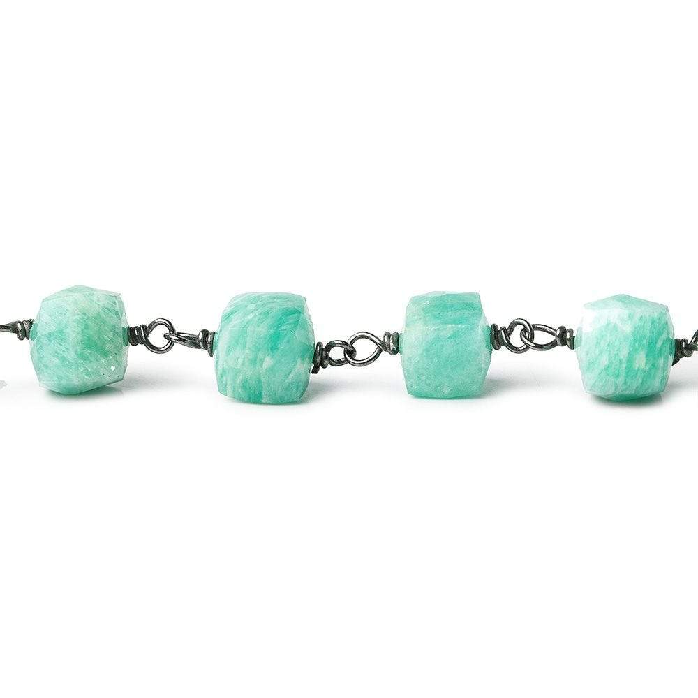 7-8mm Amazonite faceted cube Black Gold plated Silver Chain by the foot