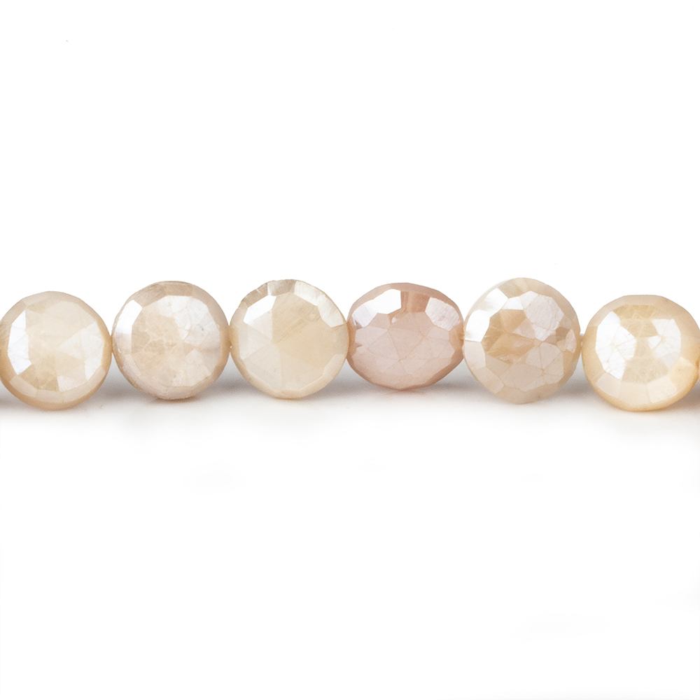 7-8mm Light Peach Moonstone faceted coins 14 inch 42 beads