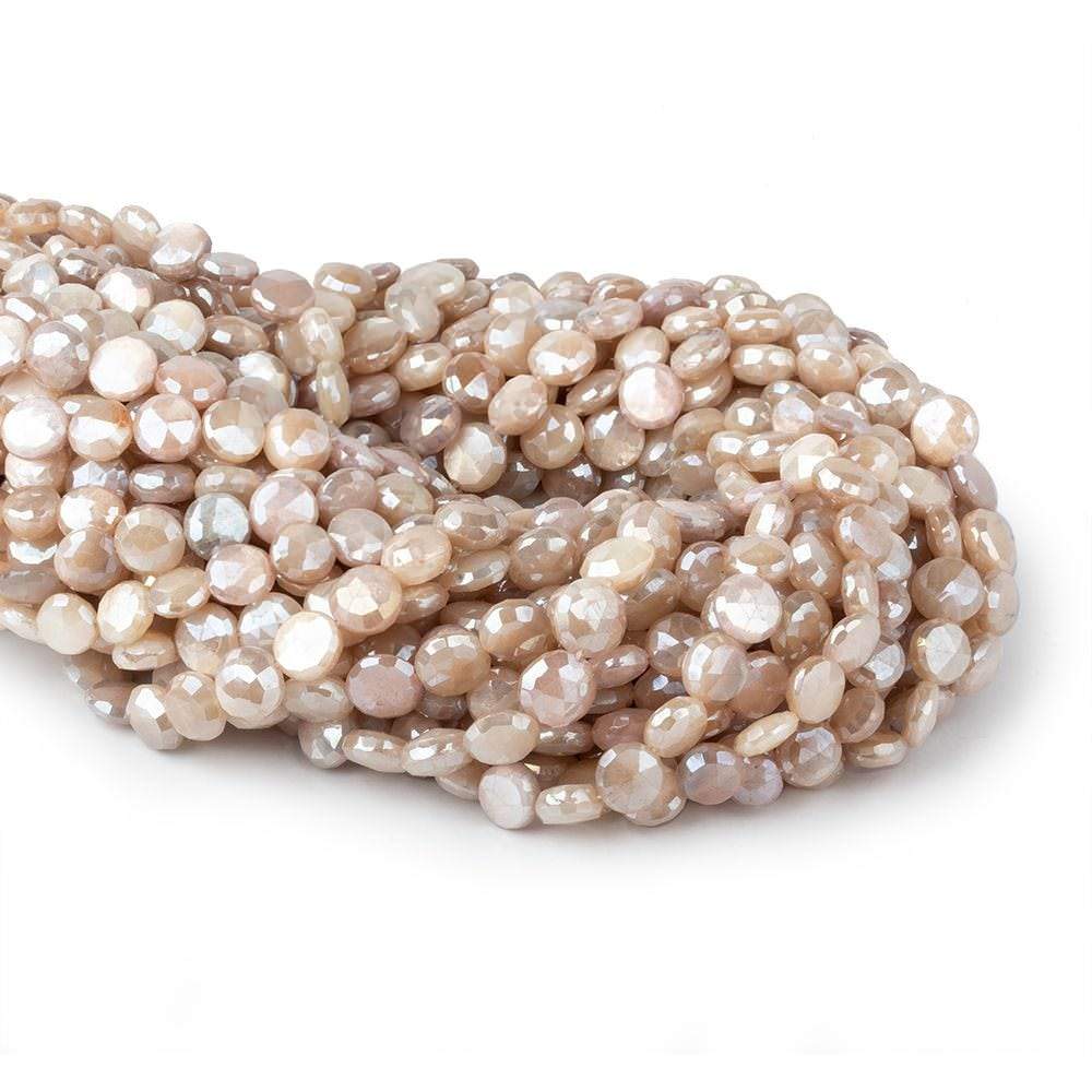7-8mm Light Peach Moonstone faceted coins 14 inch 42 beads