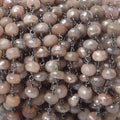 7-8mm Mystic Angel Skin Peach Moonstone faceted rondelle Black Gold Chain by the foot 24 pcs