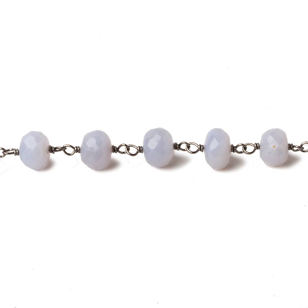 7-8mm Turkish Blue Chalcedony rondelle Black Gold over .925 Silver Chain by the foot