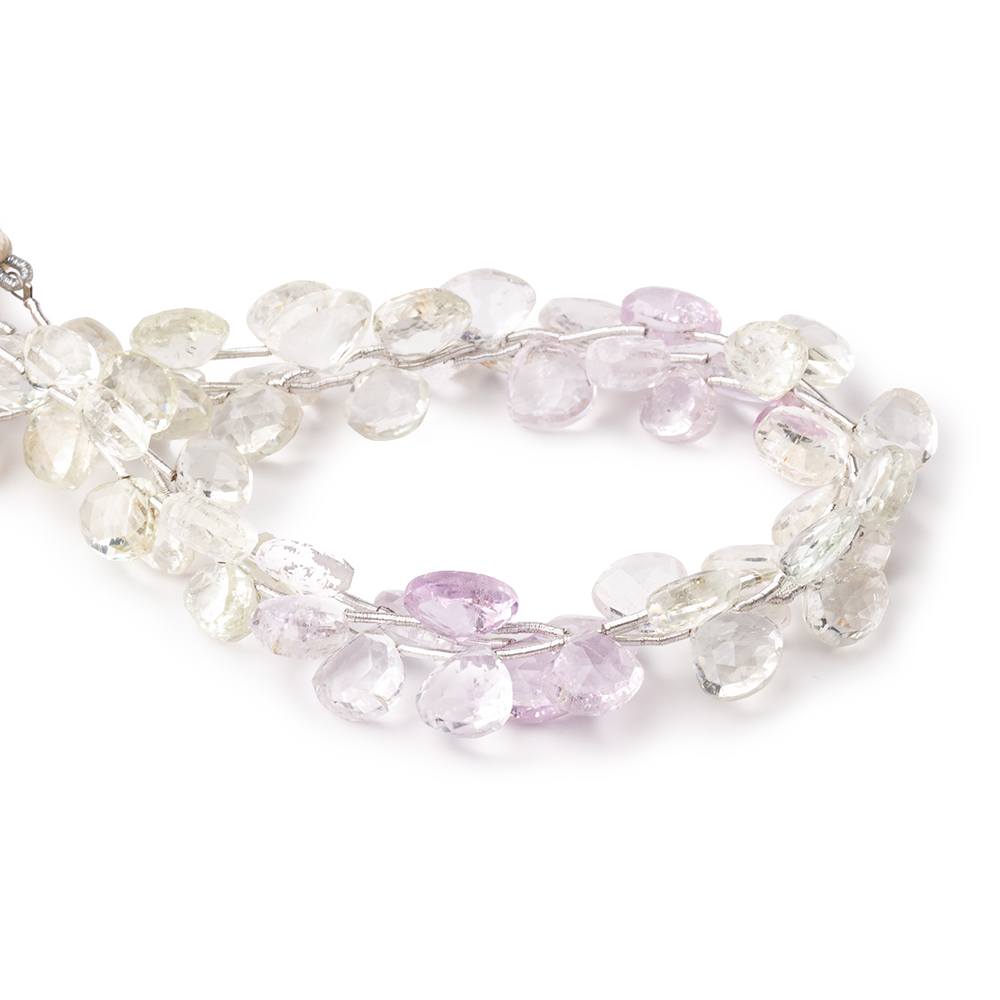 7-9mm Kunzite and Hiddenite Faceted Heart Beads 7.5 inch 17 pieces