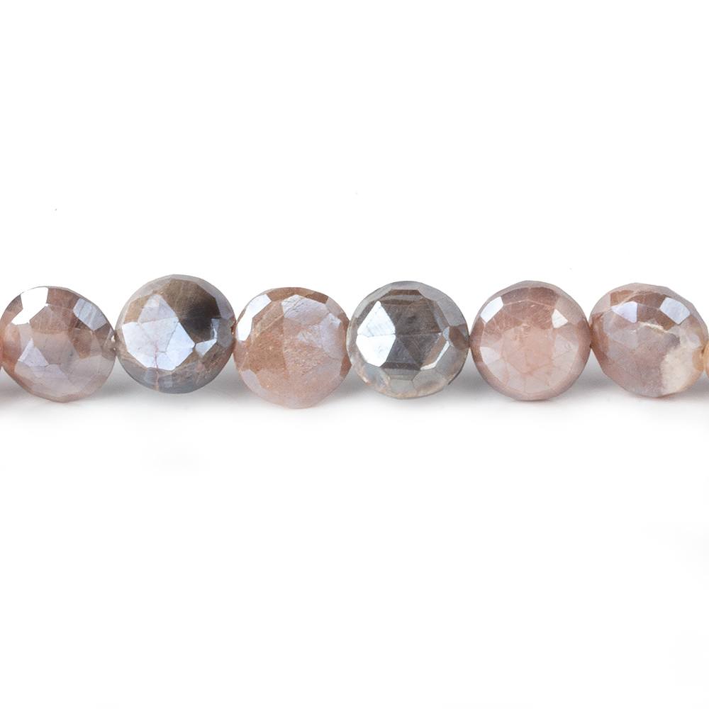 7-9mm Mystic Multi color Moonstone faceted coins 14 inch 36 beads
