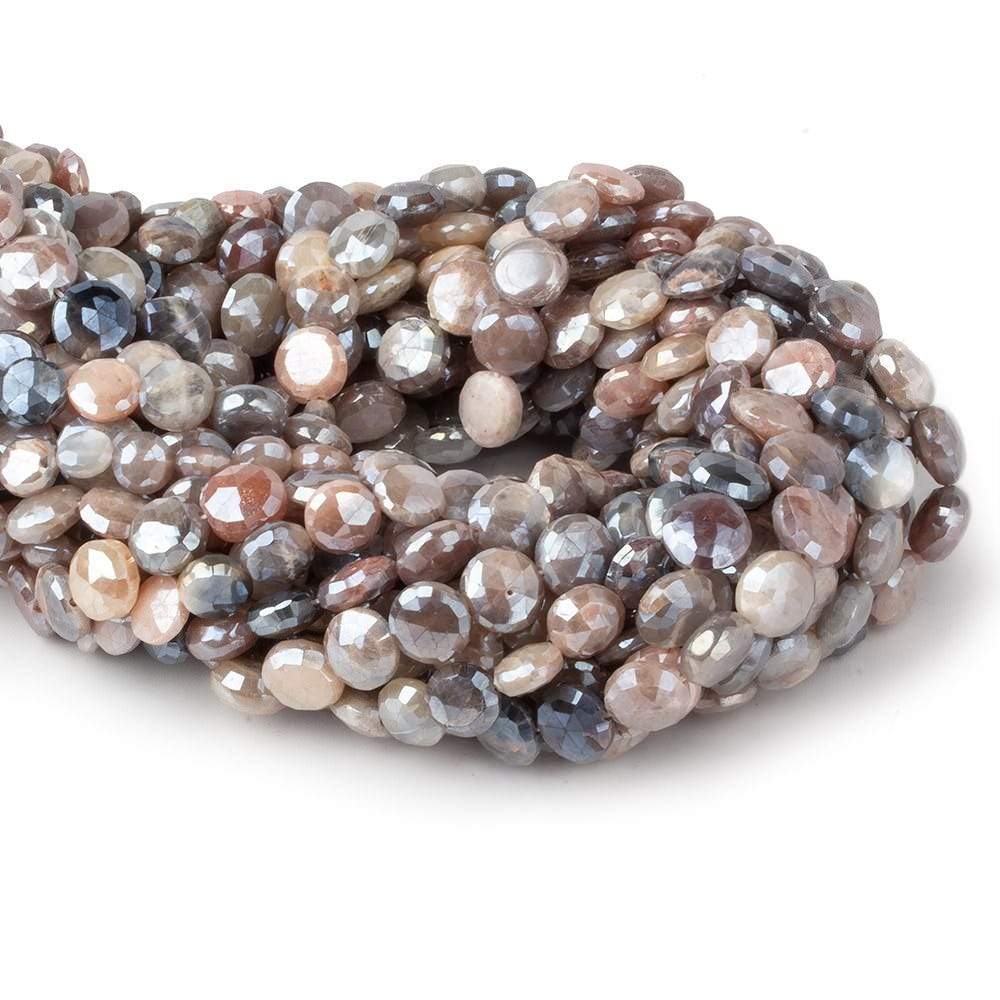 7-9mm Mystic Multi color Moonstone faceted coins 14 inch 36 beads