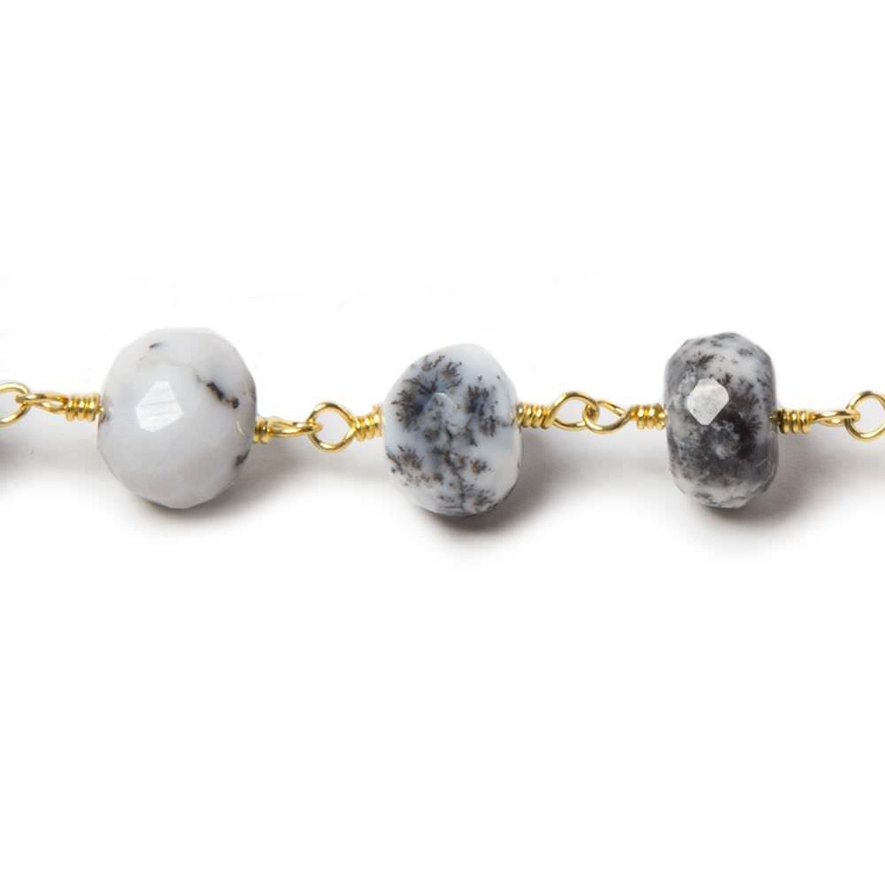 7.5-8mm Dendritic Opal faceted rondelle Gold plated Chain by the foot 25 pcs