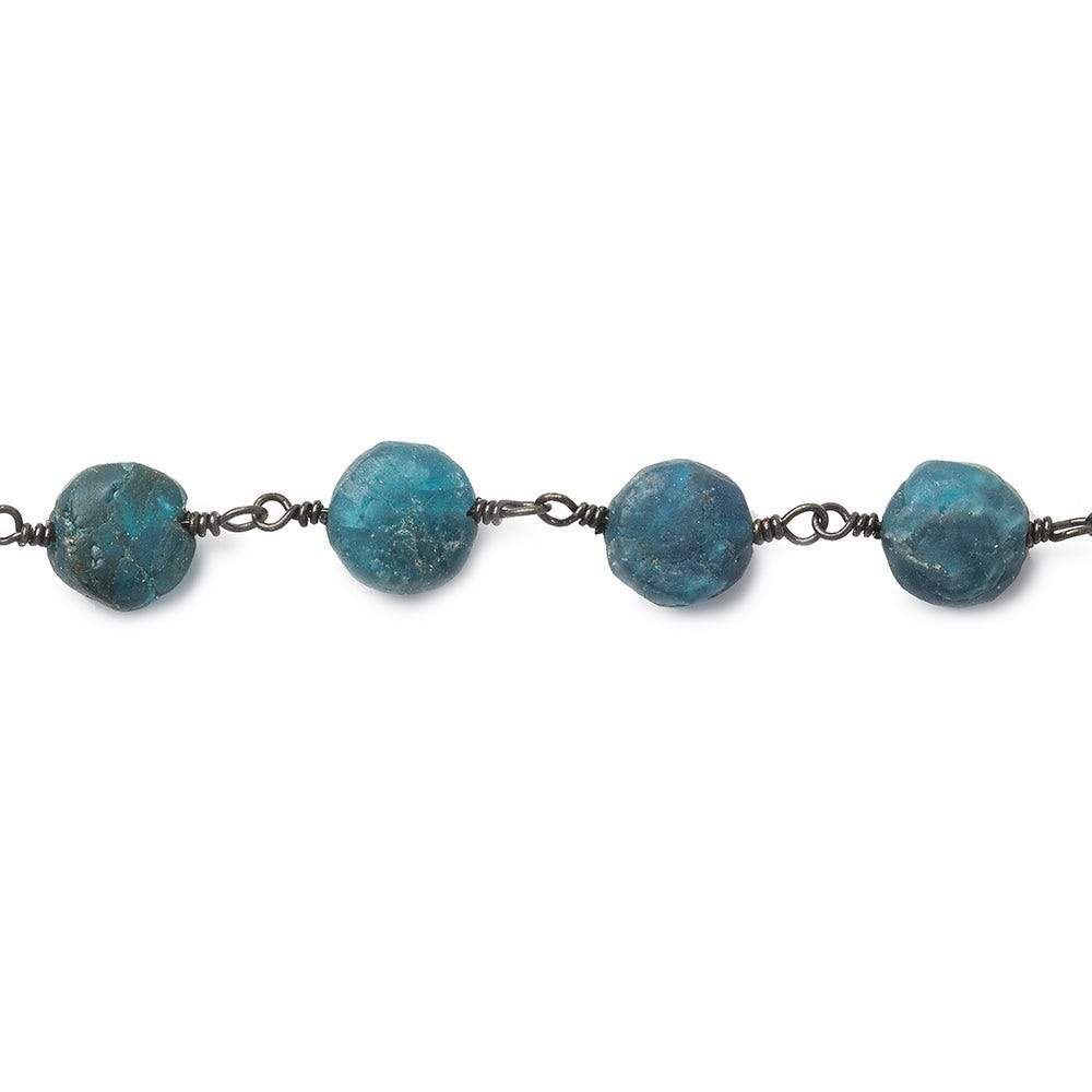 7.5-8mm Matte Apatite plain coin Black Gold plated Chain by the foot 22 beads