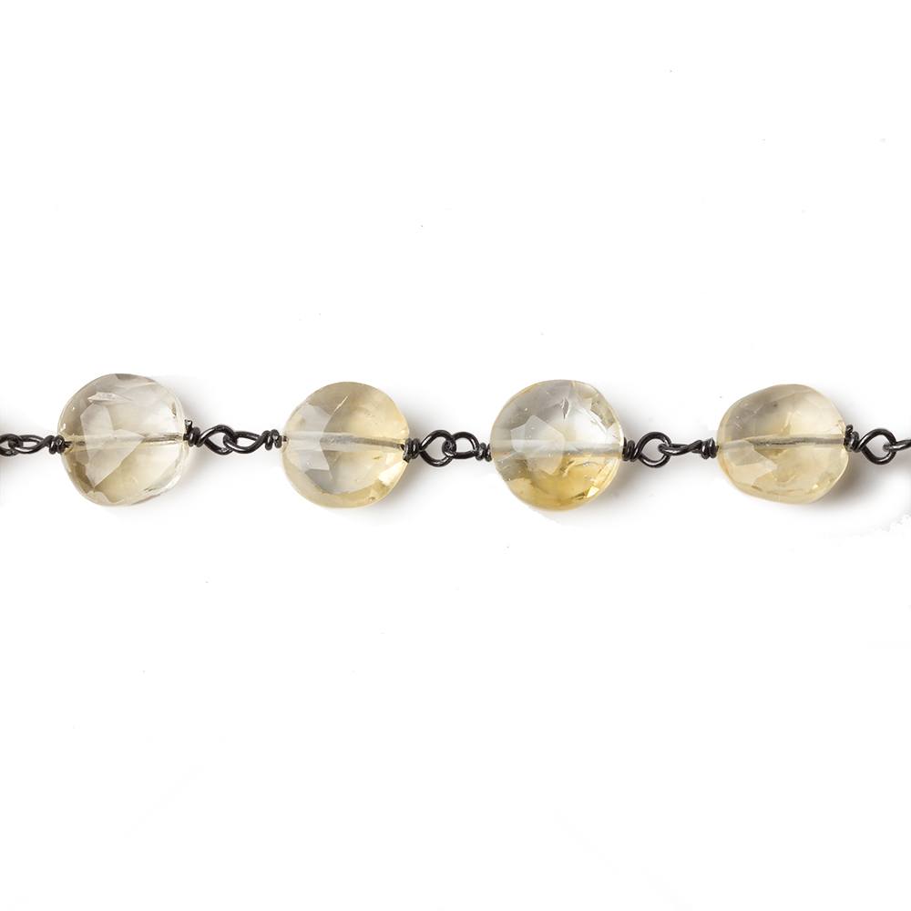 7.5mm Citrine faceted coin Black Gold over .925 Silver Chain by the foot 24 beads