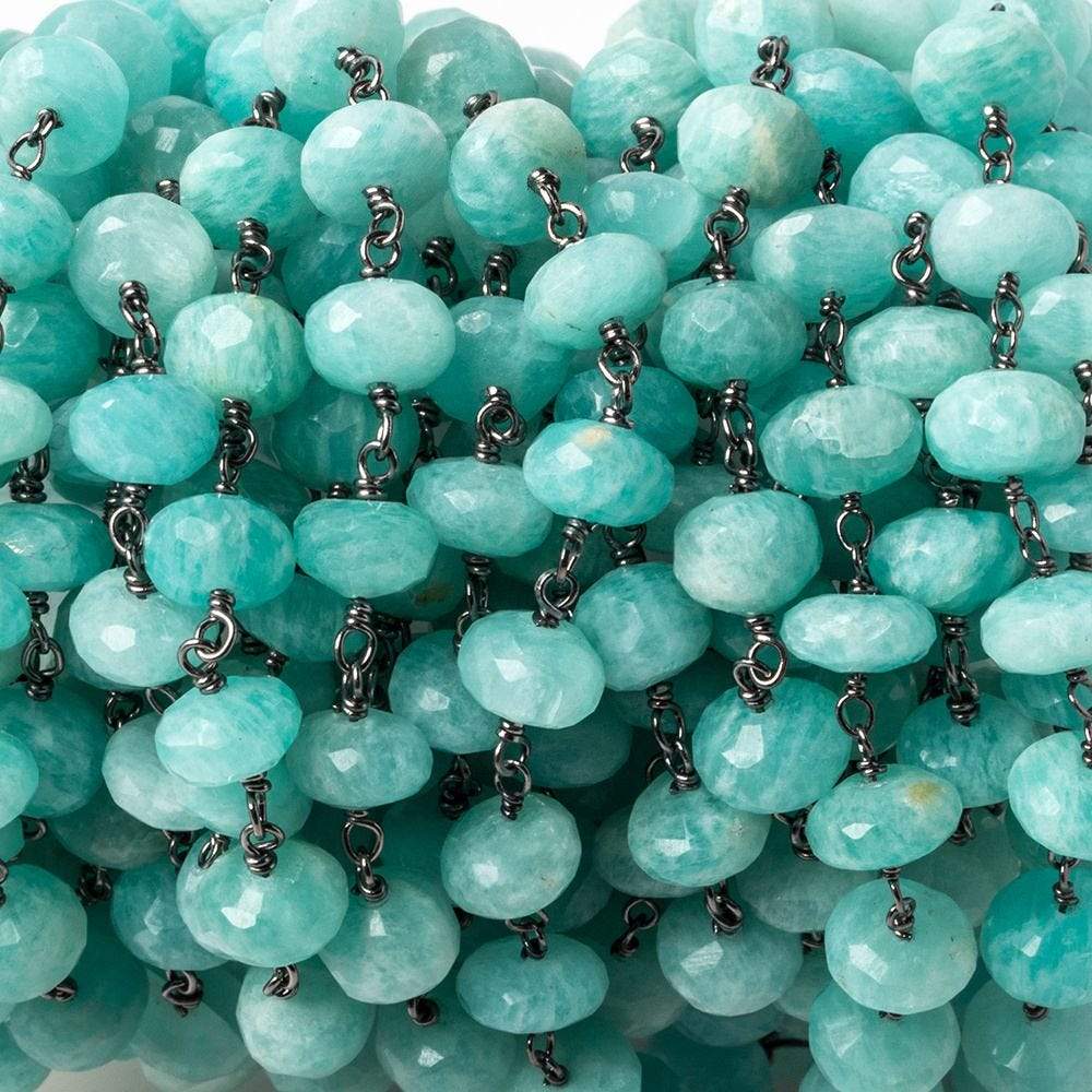 7mm Amazonite faceted rondelle Oxidized .925 Silver Chain by the foot 35 pieces
