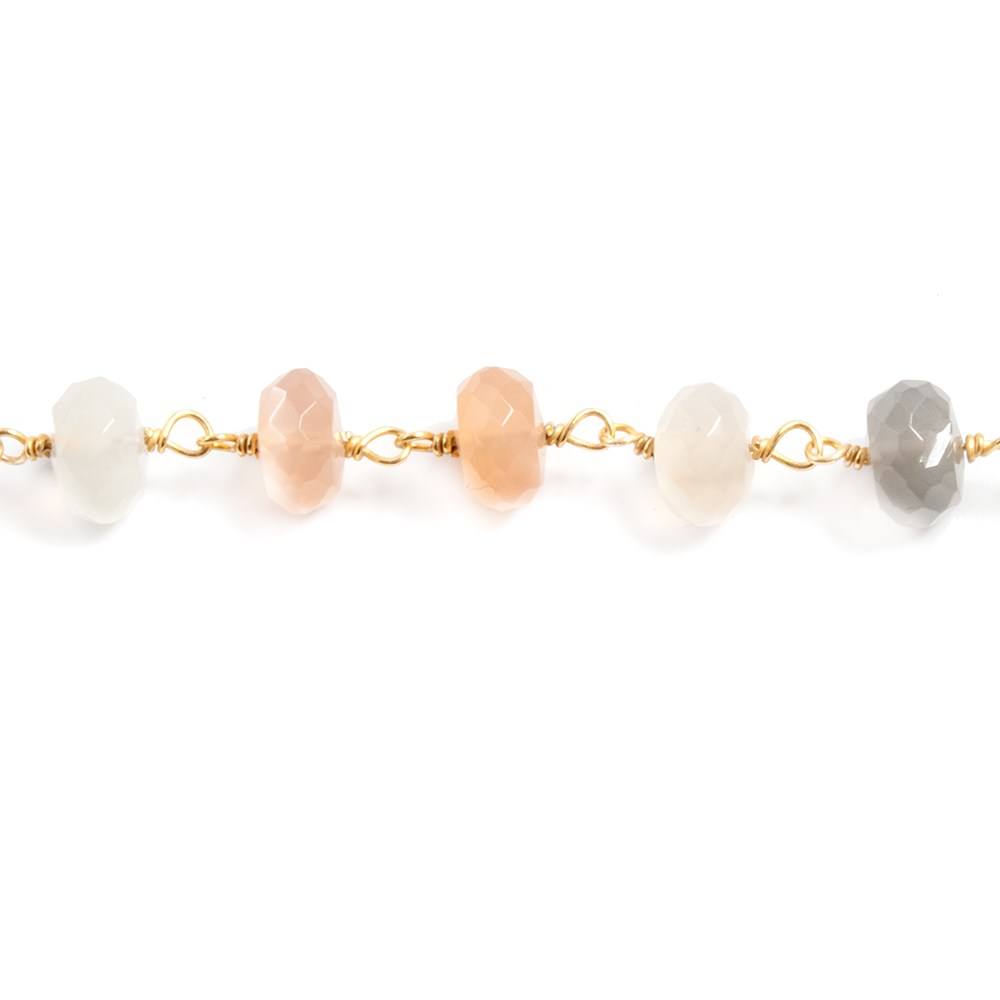 7mm Multi Moonstone faceted rondelle Vermeil Chain by the foot 30 beads