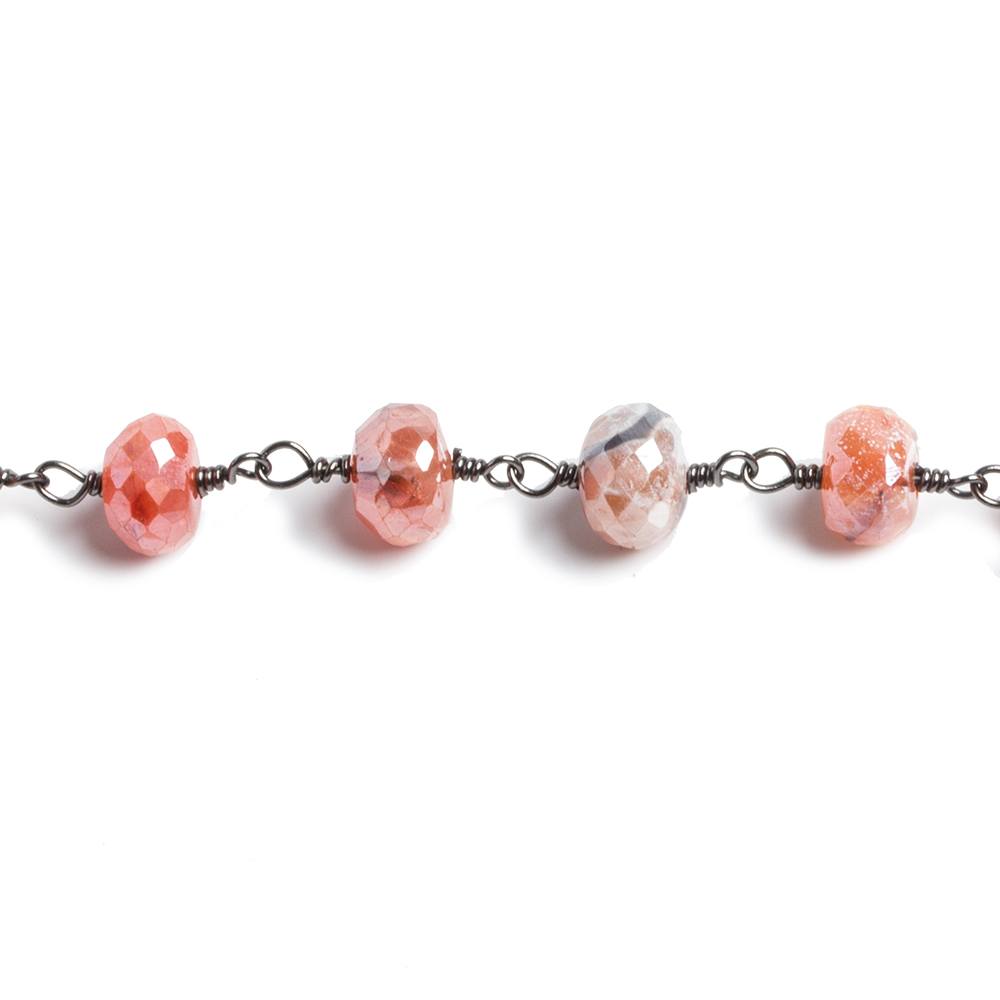7mm Mystic Multi Gem faceted rondelle Black Gold .925 Silver Chain by the foot 26 beads