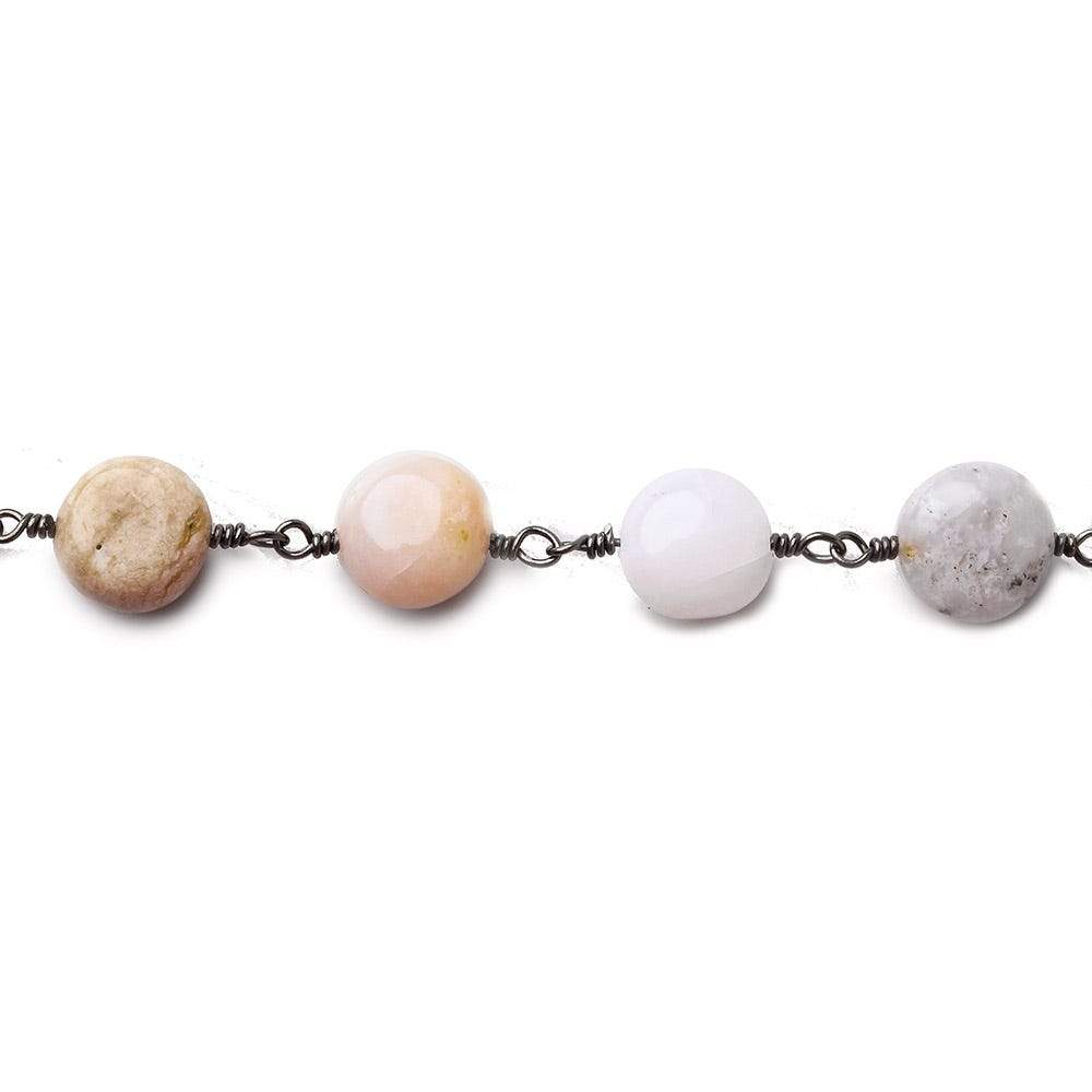 7mm Pink Peruvian Opal plain coin Black Gold plated Chain by the foot
