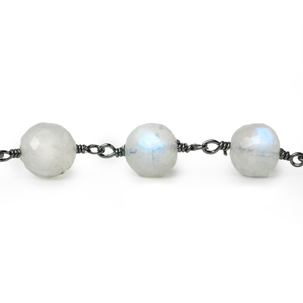 7mm Rainbow Moonstone faceted round Black Gold Chain by the foot 23 pieces