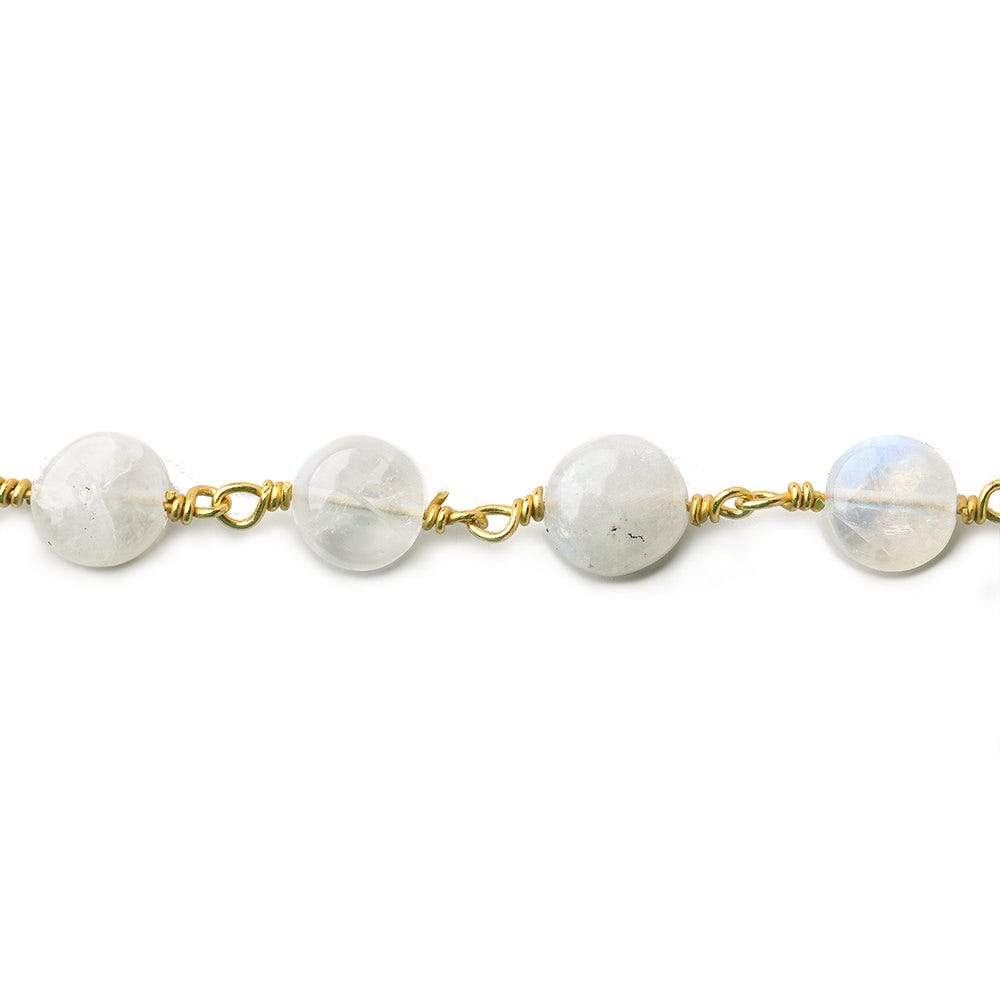 7mm Rainbow Moonstone plain coin Vermeil Chain by the foot