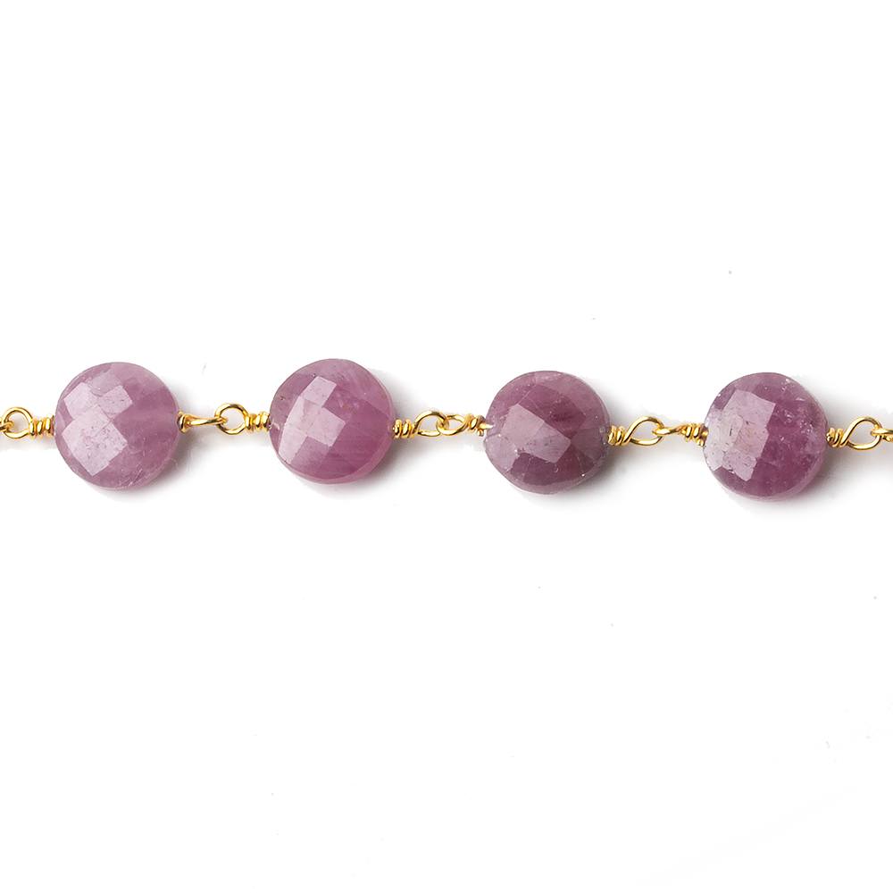 7mm Ruby faceted coin Vermeil Chain by the foot