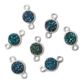 7mm Silver .925 Bezel Mystic Mermaid Green Drusy Coin Connector 1 piece