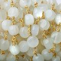 7mm White Moonstone plain coin Vermeil Chain by the foot