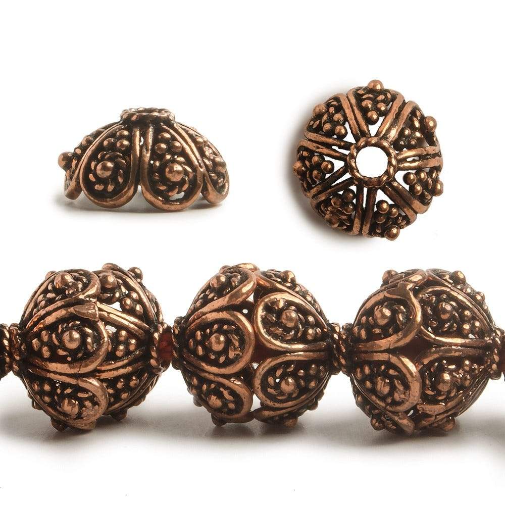 7x13mm Copper Bead Cap Scalloped Design 8 inch 30 pcs