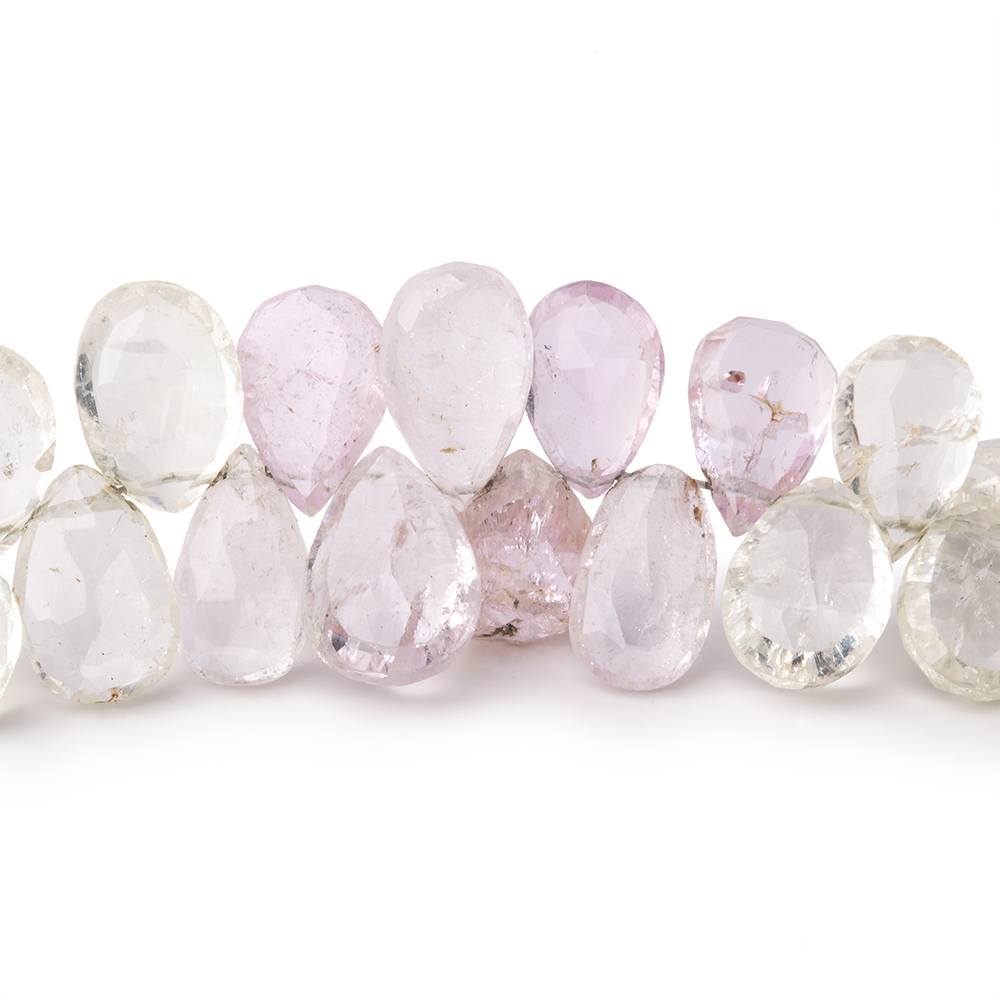 7x4-12x8mm Kunzite and Hiddenite Faceted Pear Beads 9 inch 58 pieces