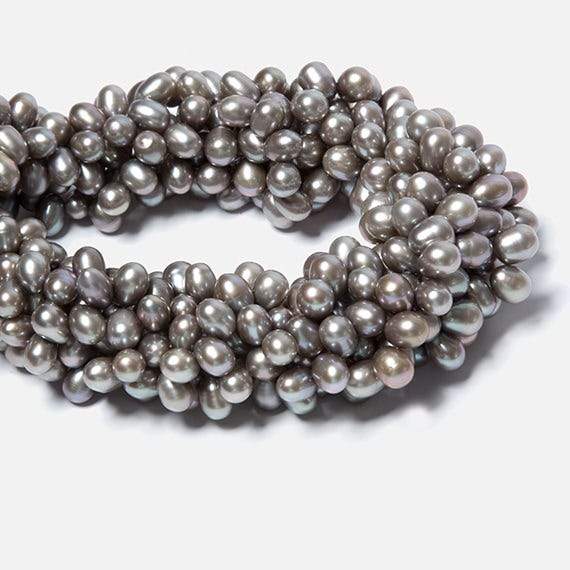 7x5-8x6mm Venetian Silver Top Drilled Oval Freshwater Pearls 15.5 inch 77 pcs