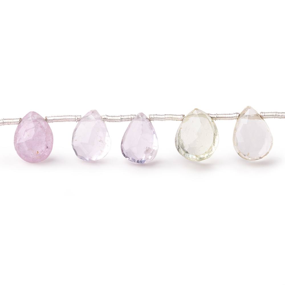 7x5-9x6mm Kunzite and Hiddenite Faceted Pear Beads 9.5 inch 27 pieces