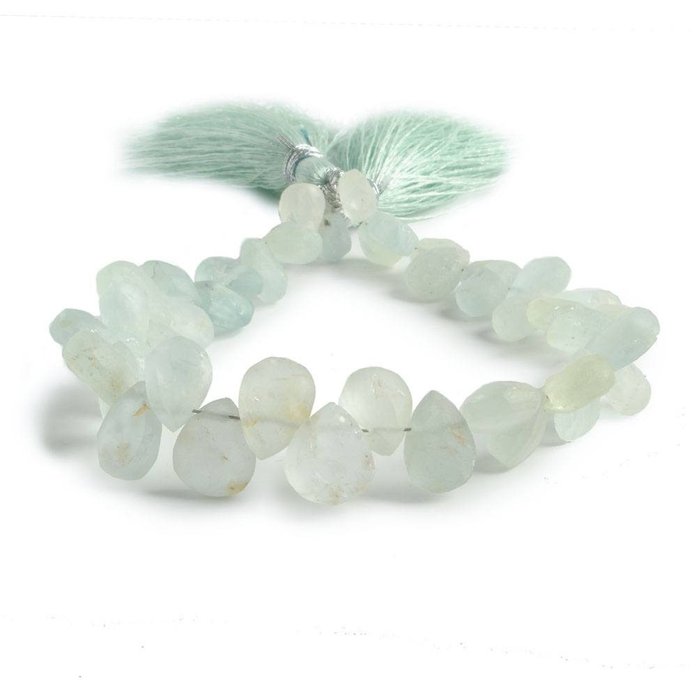 7x5-9x6mm Matte Aquamarine plain pear beads 7.5 inch 52 pieces