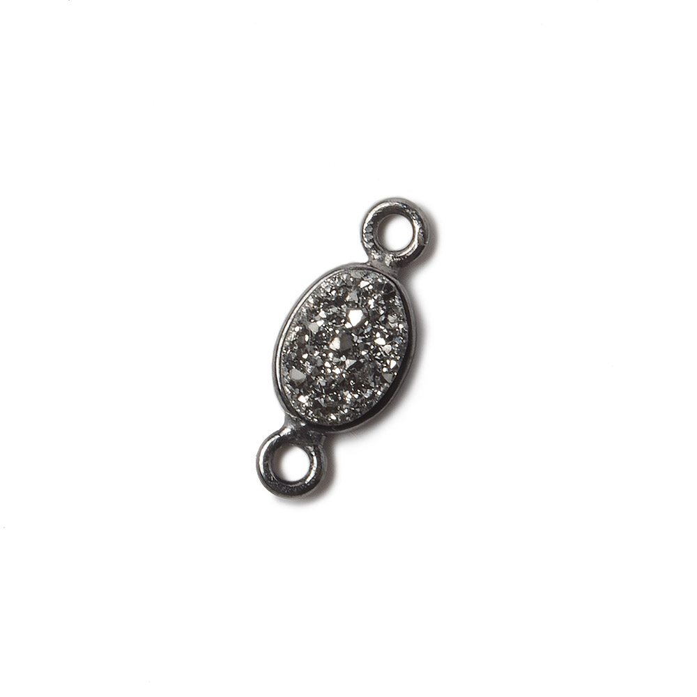 7x5mm Black Gold Bezel Metallic Platinum Drusy Oval Connector 1 piece