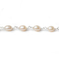 7x5mm Salmon Pink Oval Freshwater Pearl .925 Silver Chain by the foot 25 pearls